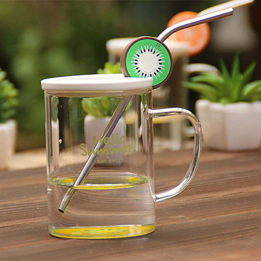 Glass Mug with Stainless Steel Straw- Kiwi