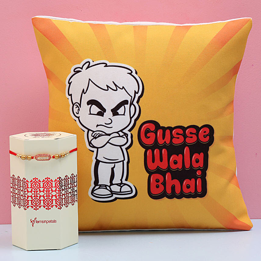 Designer Pearl Rakhi & Gusse Wala Bhai Cushion Combo