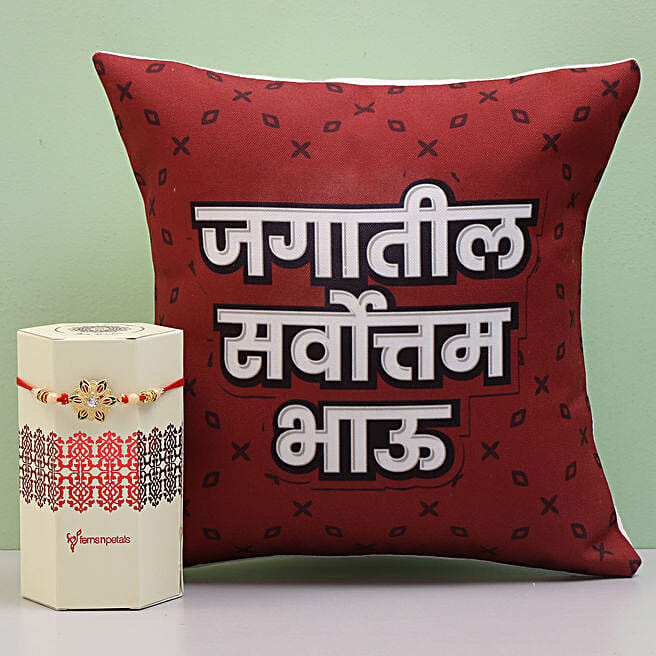 Buy/Send Meenakari Rakhi & Printed Cushion in Marathi Online FNP