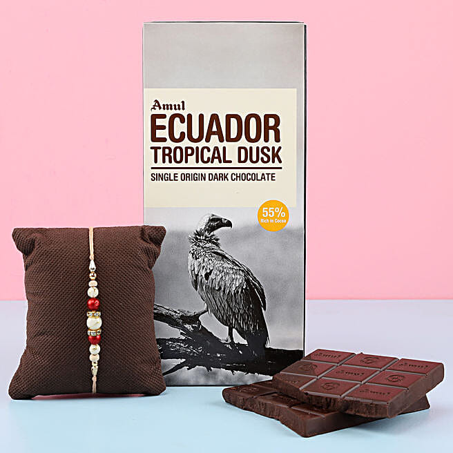 Buy/Send Amul Ecuador Chocolate Bar & Rakhi Combo Online FNP