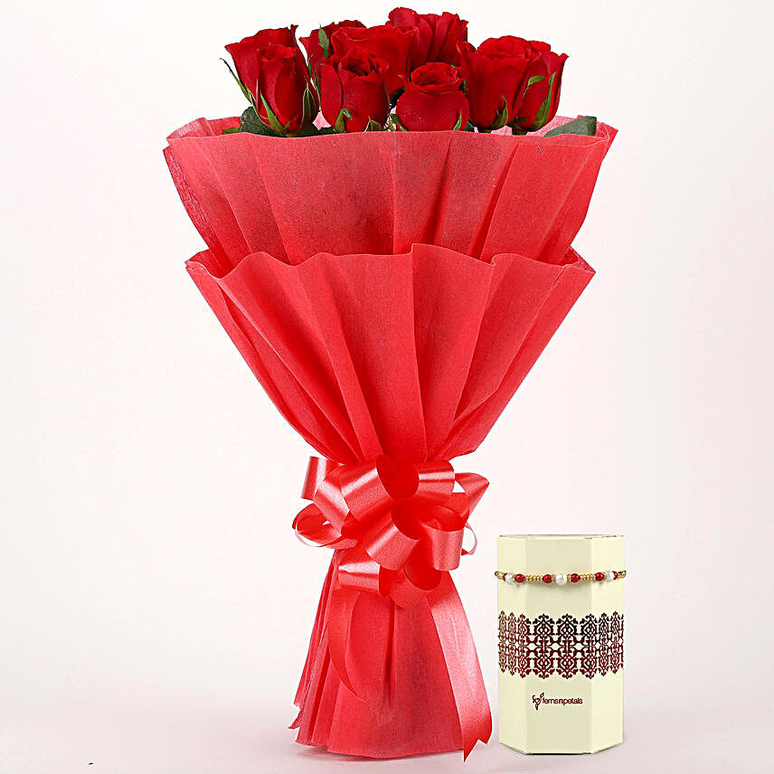 Enchanting Red Roses & Pearl Rakhi