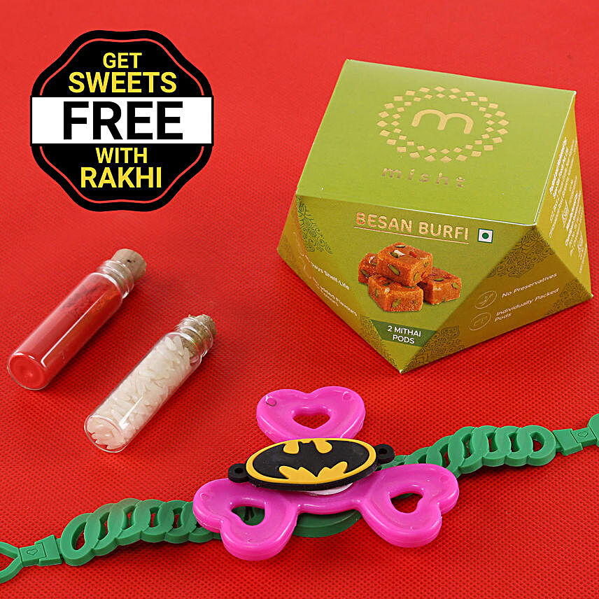 Batman Spinner Rakhi With Free Besan Burfi Box