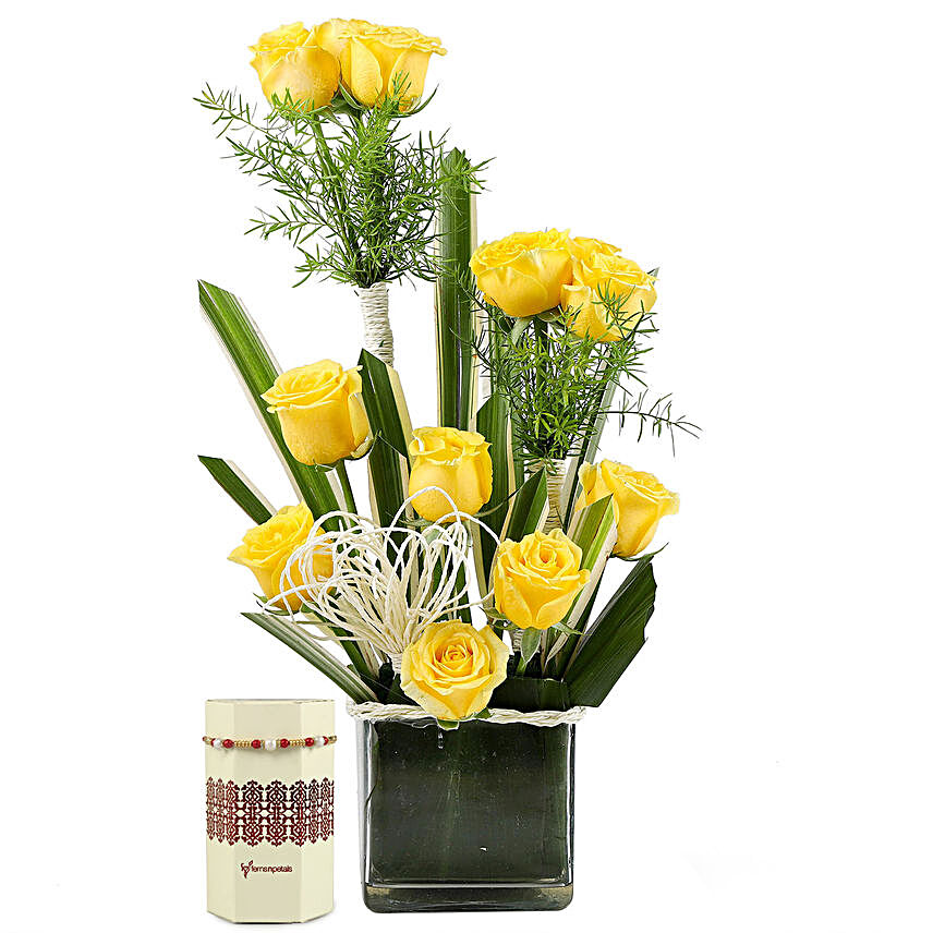 Sunshine Floral Arrangement & Pearl Rakhi