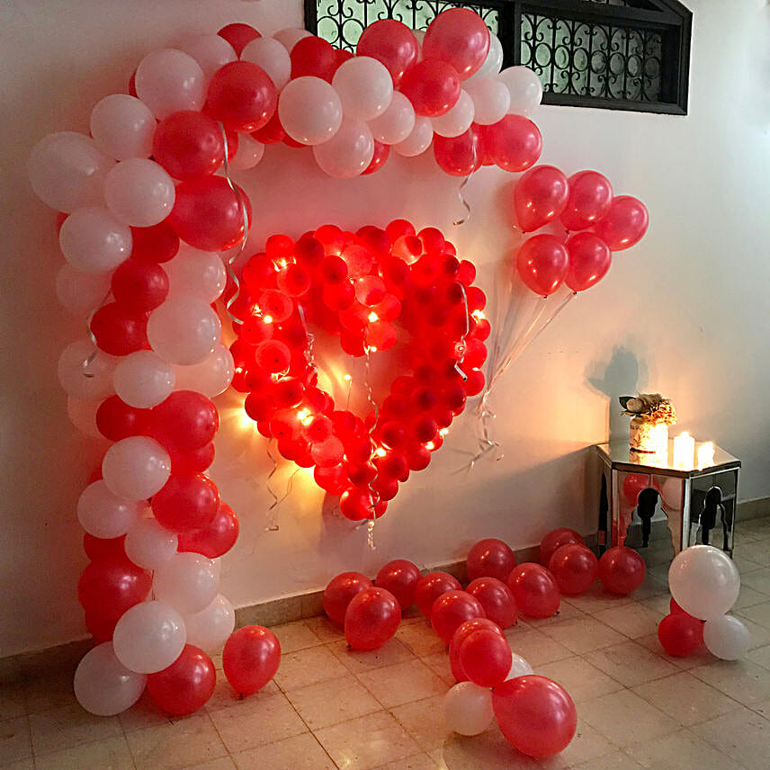 Glowing Red & White Balloon Decoration - Flower N Petals