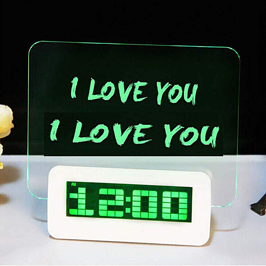 Digital Fluorescent Message Board Desk Clock- Blue