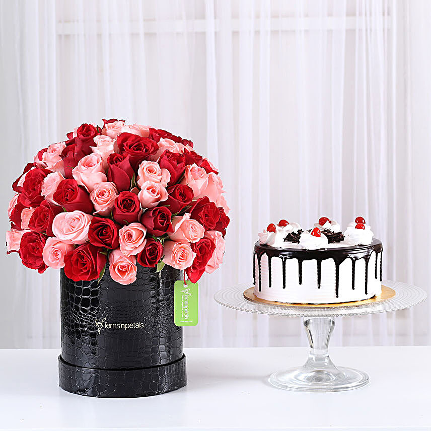 Black forest cake with floral bunches surprise
