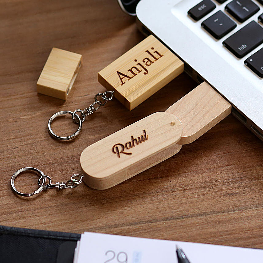 custom One Personalised Wooden perndrive for couple