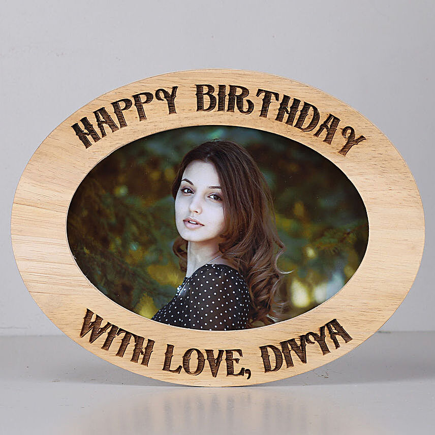 oval shape One Personalised Wooden photo frame for birthday:Personalised Engraved