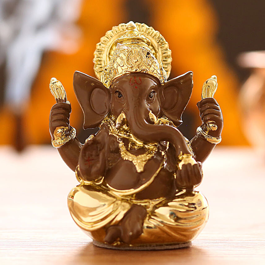 Gold Plated Brown Ganesha Idol