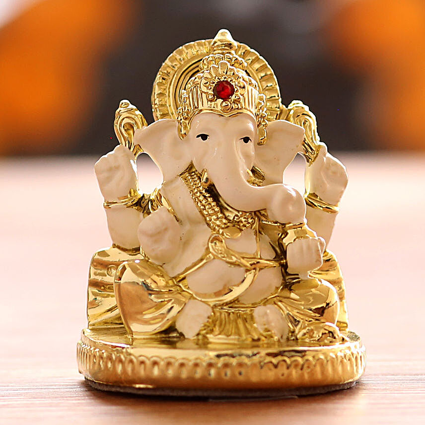 Gold Plated Ganesha Idol- White
