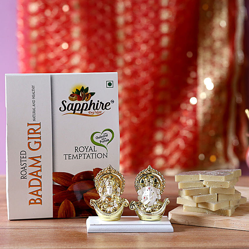 Gold Plated Lakshmi Ganesha Idol & Almonds