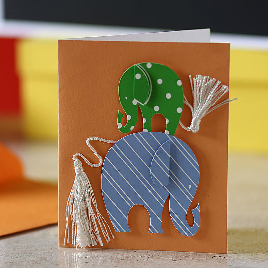 Tassel Tail Elephant Greeting Card