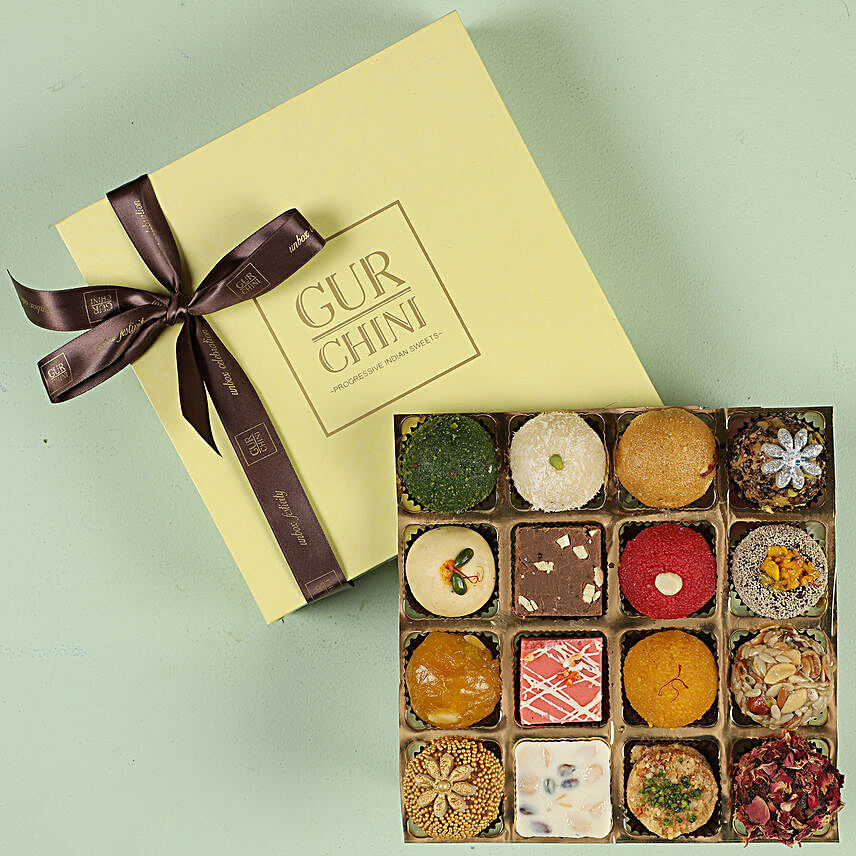 Assorted Exotic Mithai In Pastel Green Box- 16 Pcs