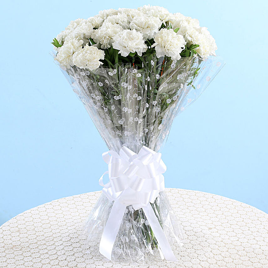 white carnation bouquet for girlfriend