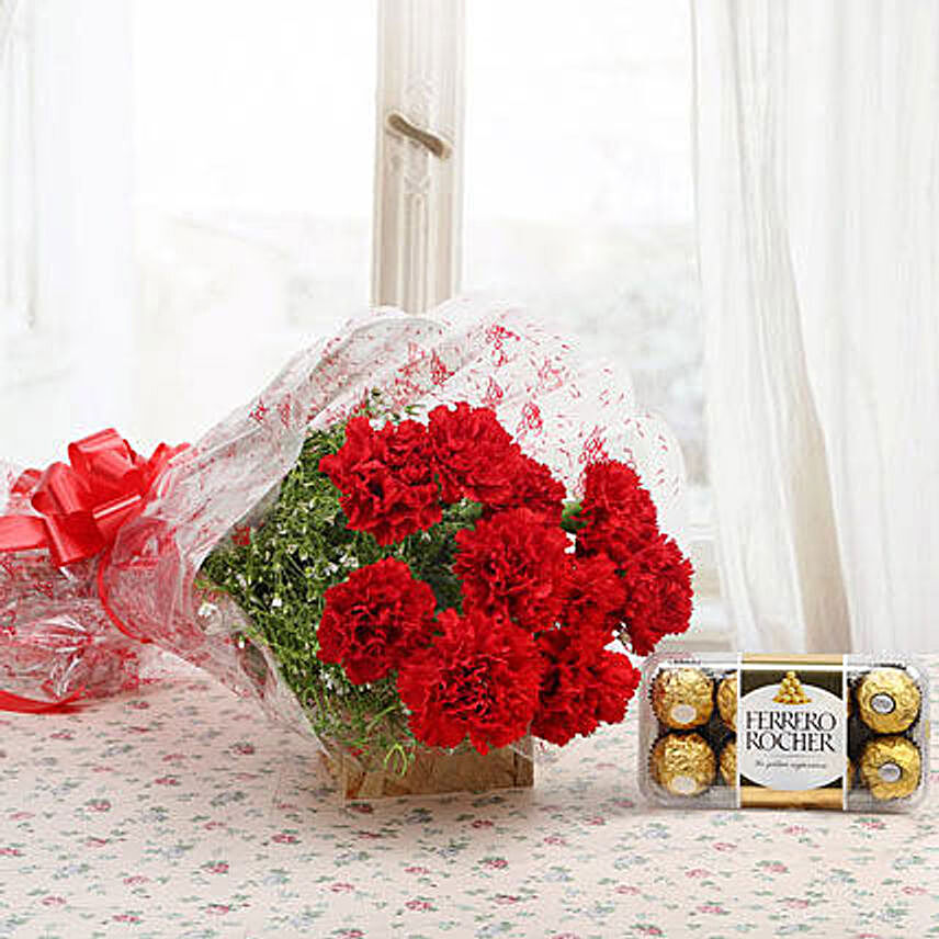 Red Carnations And Ferrero Rocher