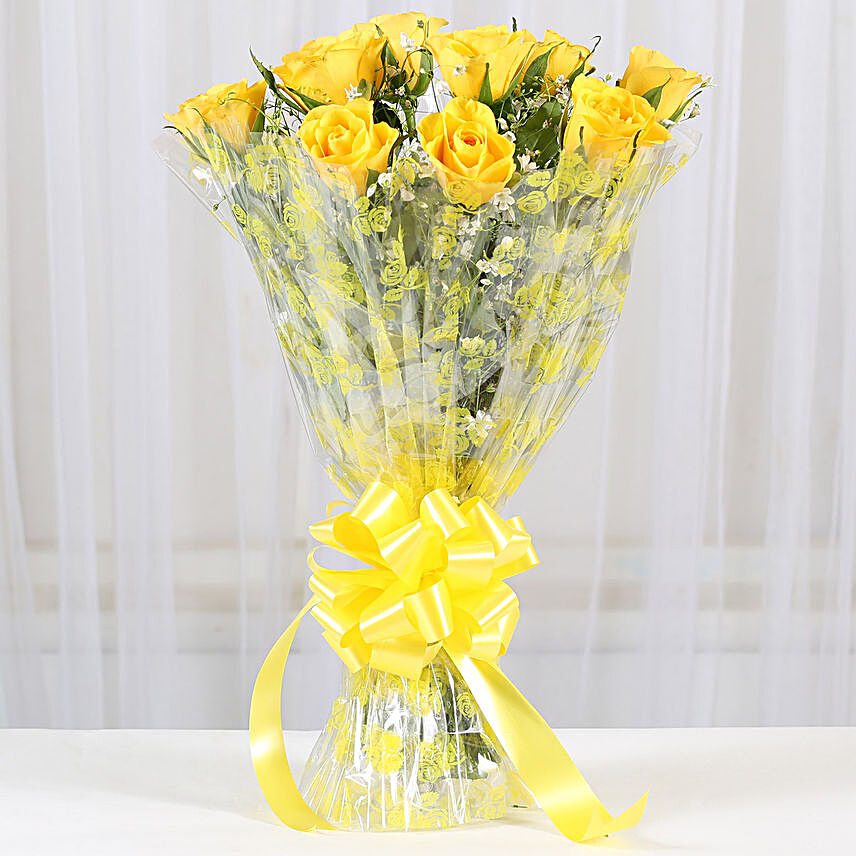 10 Bright Yellow Roses Bouquet:Yellow Flowers