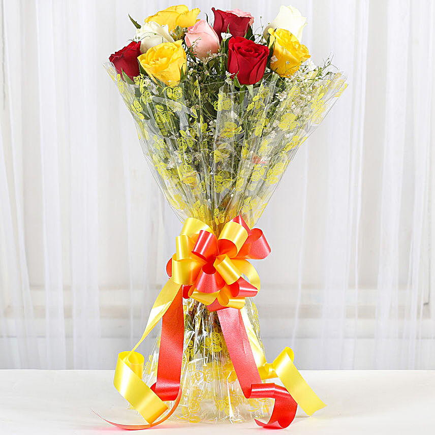 Magical Multicolored Roses Bouquet:Anniversary Gifts for Friend