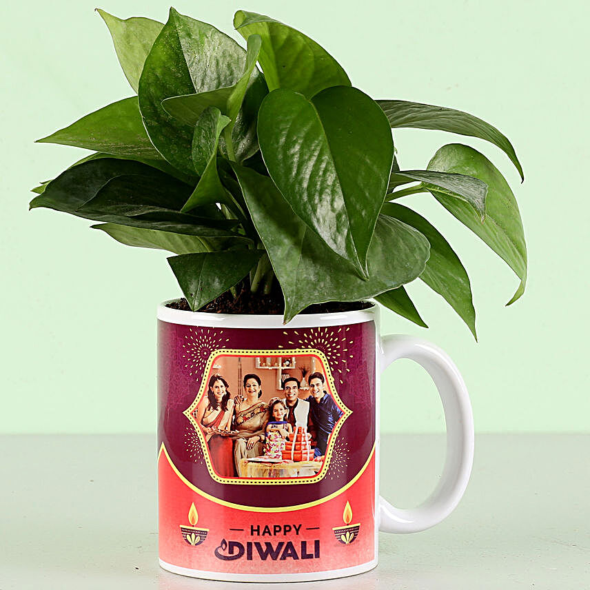 diwali wishes printed mug with plant online