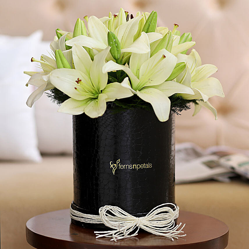 White Asiatic Lilies In FNP Signature Box