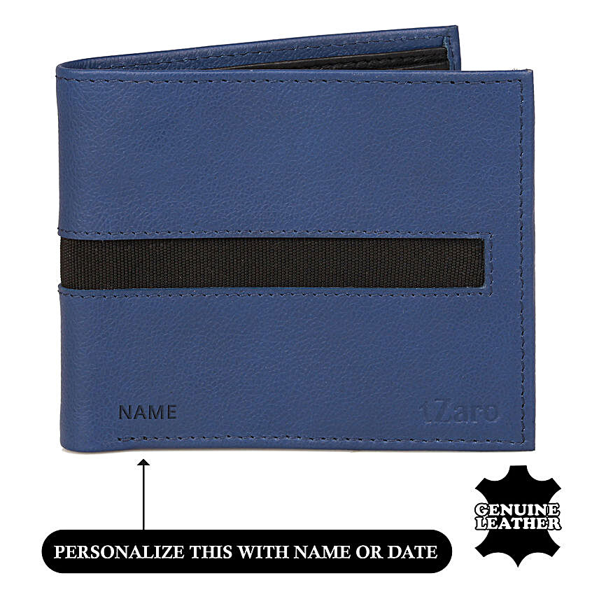 Buy Online Black and Blue Bi Fold Wallet:Personalised Gifts for Father