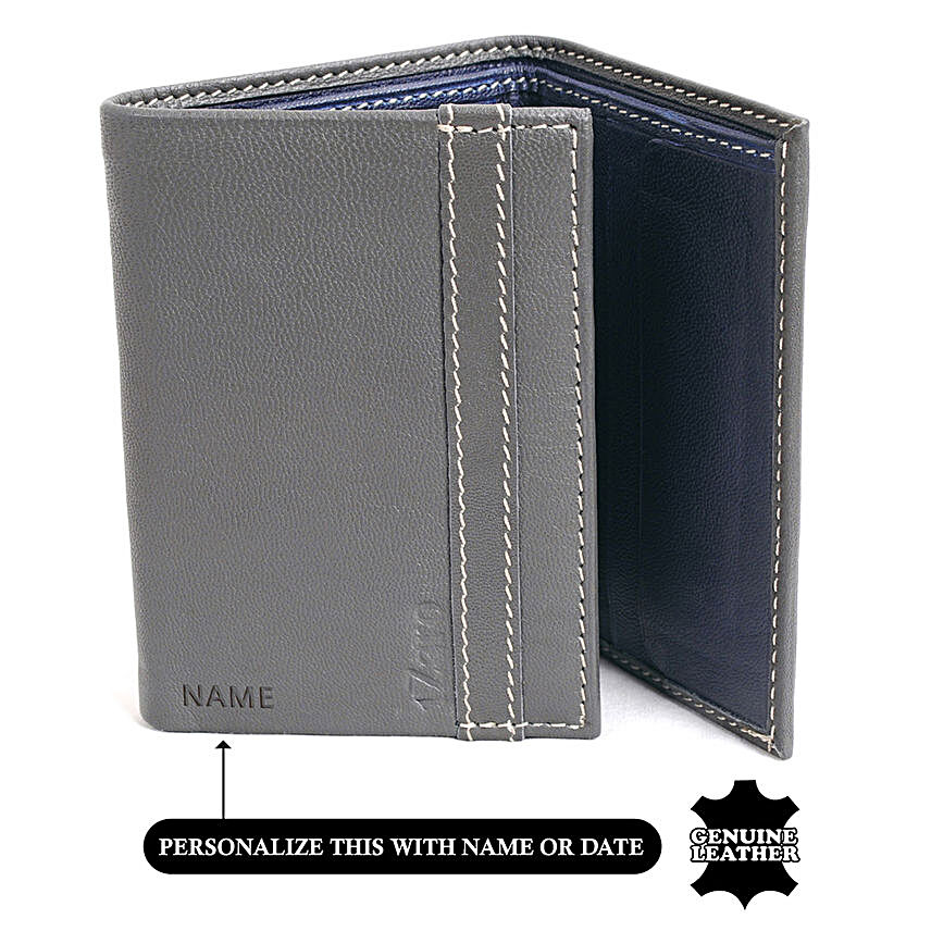 Men's Tri-Fold Grey & Blue Wallet