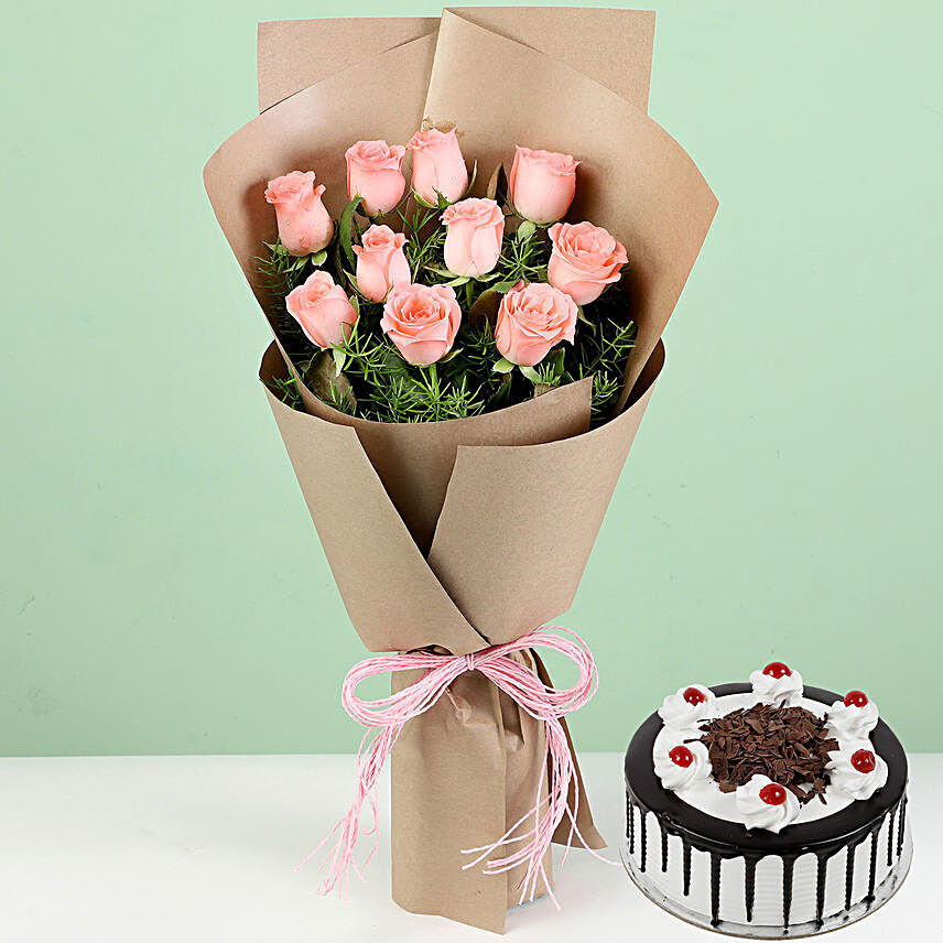 Flower and Cake Combo for Wife:Flower Bouquet & Cakes