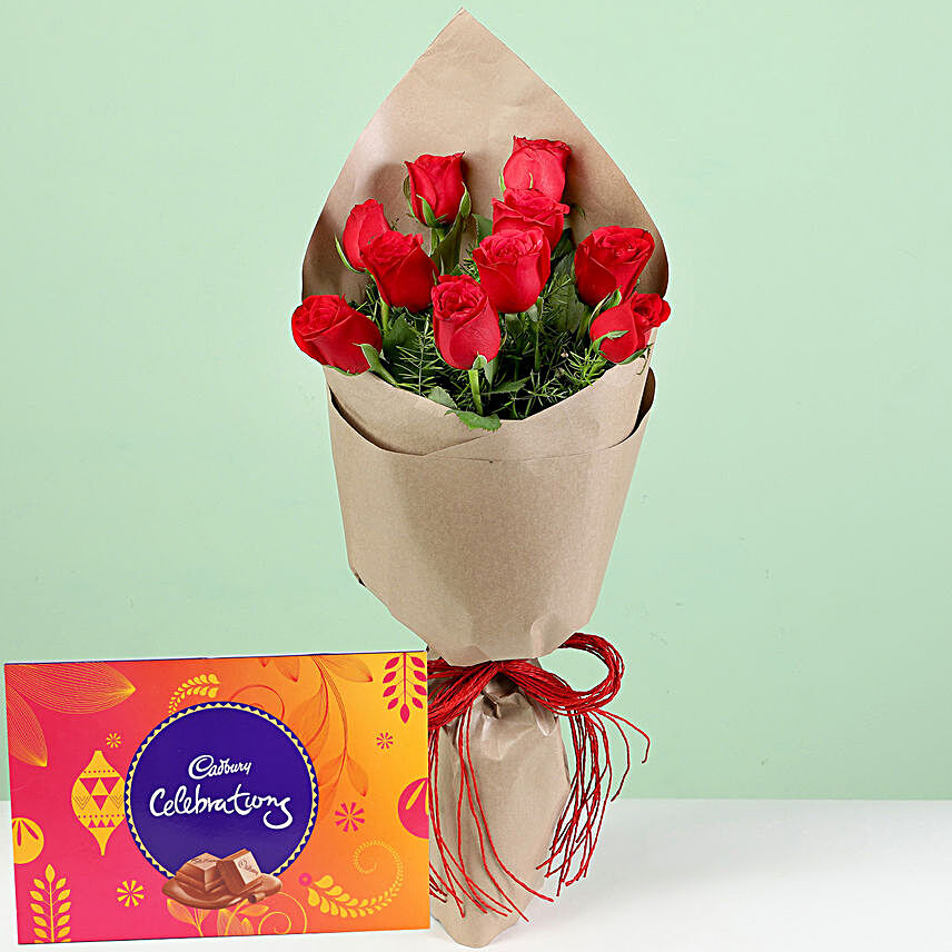 10 Red Roses With Cadbury Celebrations