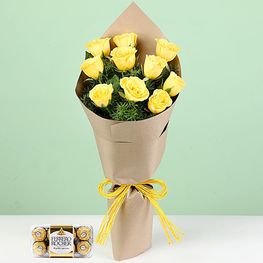 Yellow Roses Bouquet & Ferrero Rocher