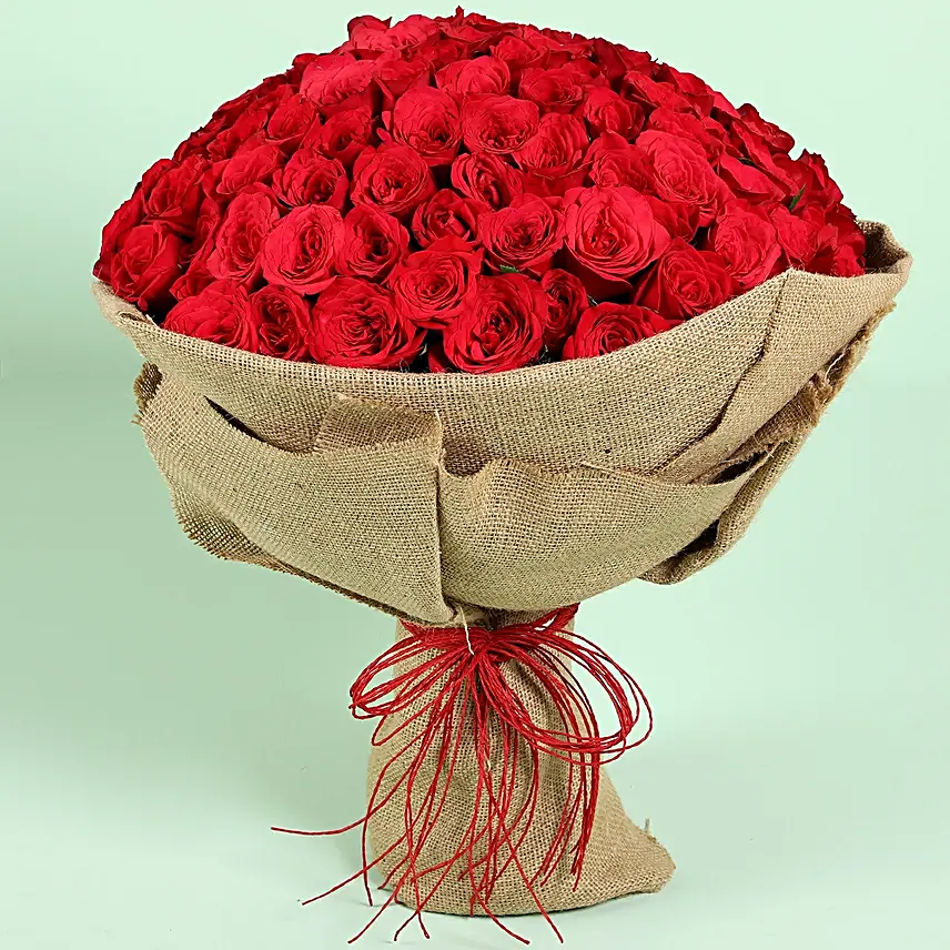 Premium Bouquet with Jute Wrap:Premium Roses