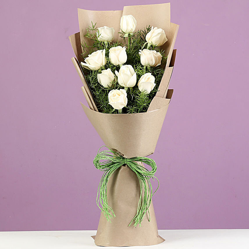 Serene 10 White Roses In Brown Paper