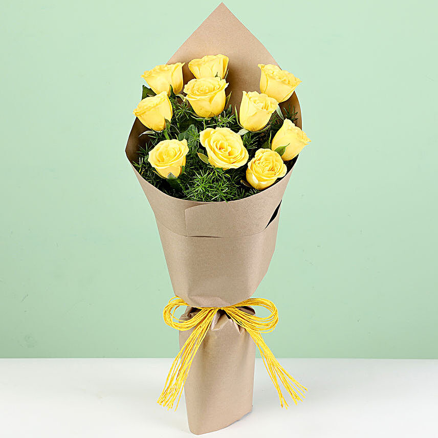 Sunshine 10 Yellow Roses In Brown Paper Wrapping