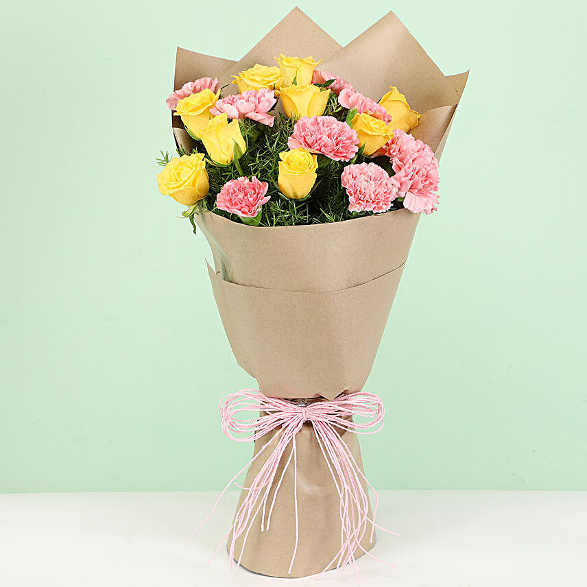 Appealing 18 Pink & Yellow Flowers Bouquet