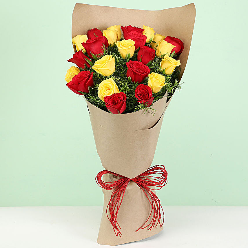 Vibrant Red & Yellow Roses Bouquet