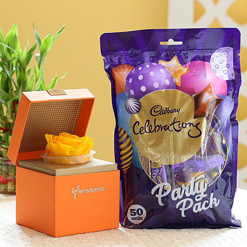 Yellow Forever Rose & Cadbury Party Pack