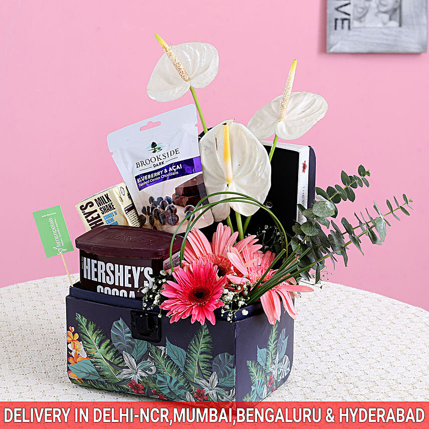Exotic Flowers & Delicious Hershey's Delight Box