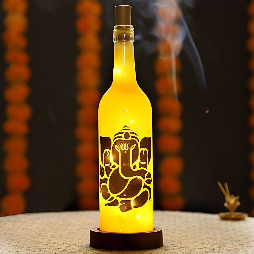 Lord Ganesha Yellow LED Bottle Lamp
