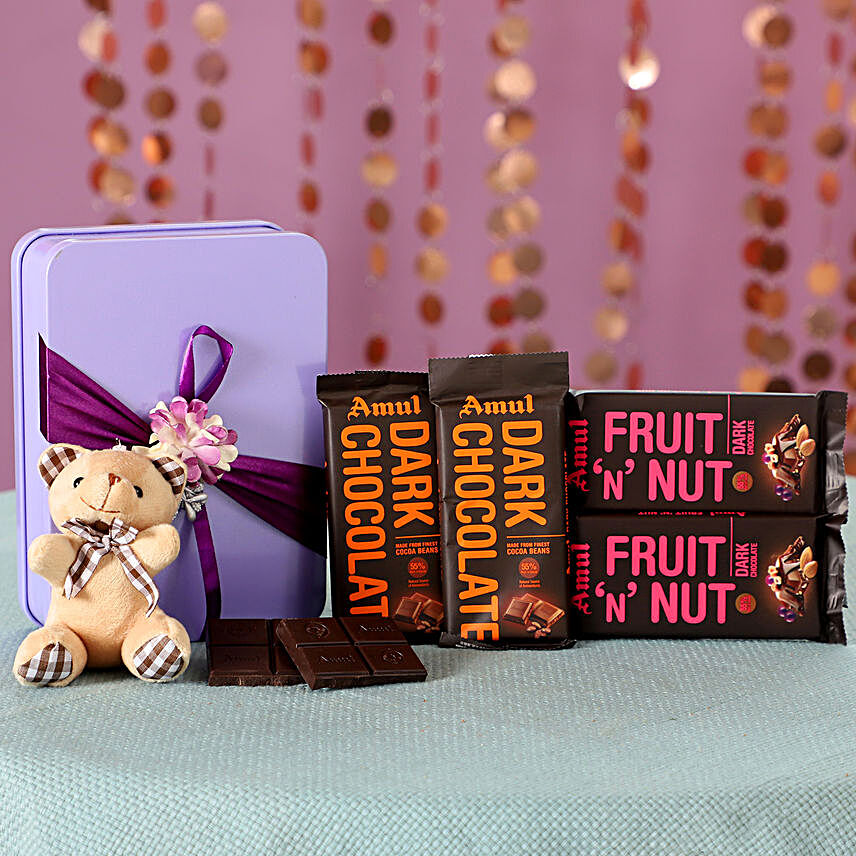 Flavourful Amul Chocolates Purple Tin Box