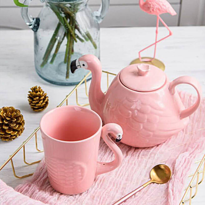 Buy/Send Flamingo Tea Pot & Mug Set Online FNP