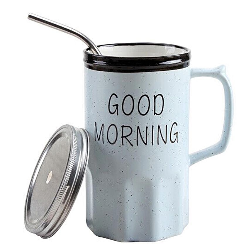 Online Good Morning Mug With Straw