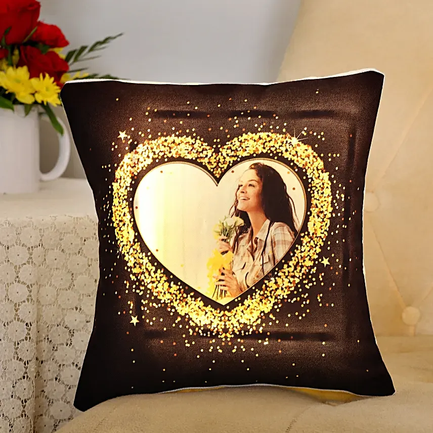 Personalised Blingy Heart LED Cushion:Valentine Personalised Gifts