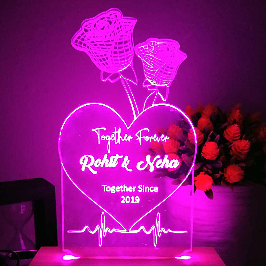 Personalised Roses Pink LED Night Lamp