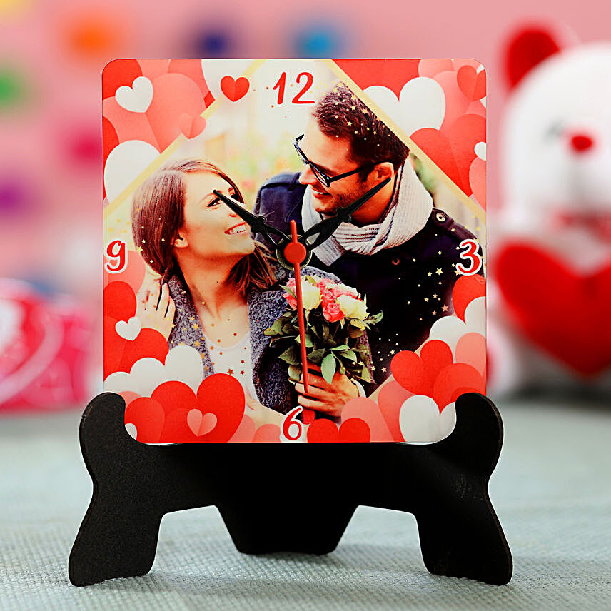Personalised V Day Red Table Clock