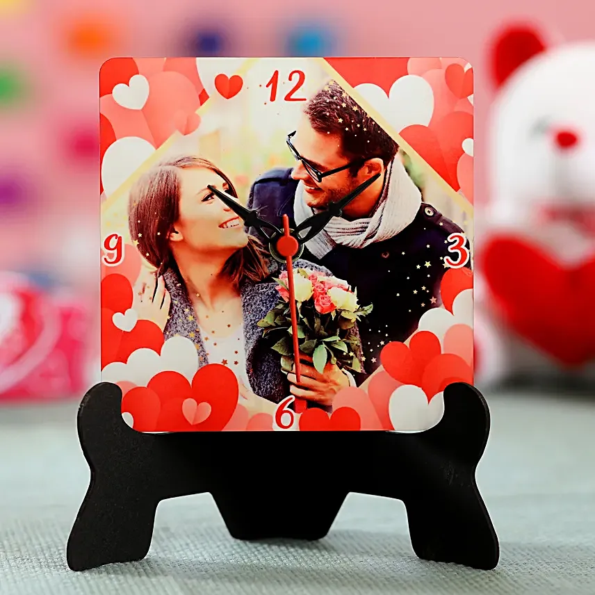 valentine special photo printed table clock for her:Personalised Gifts For Propose Day Onine