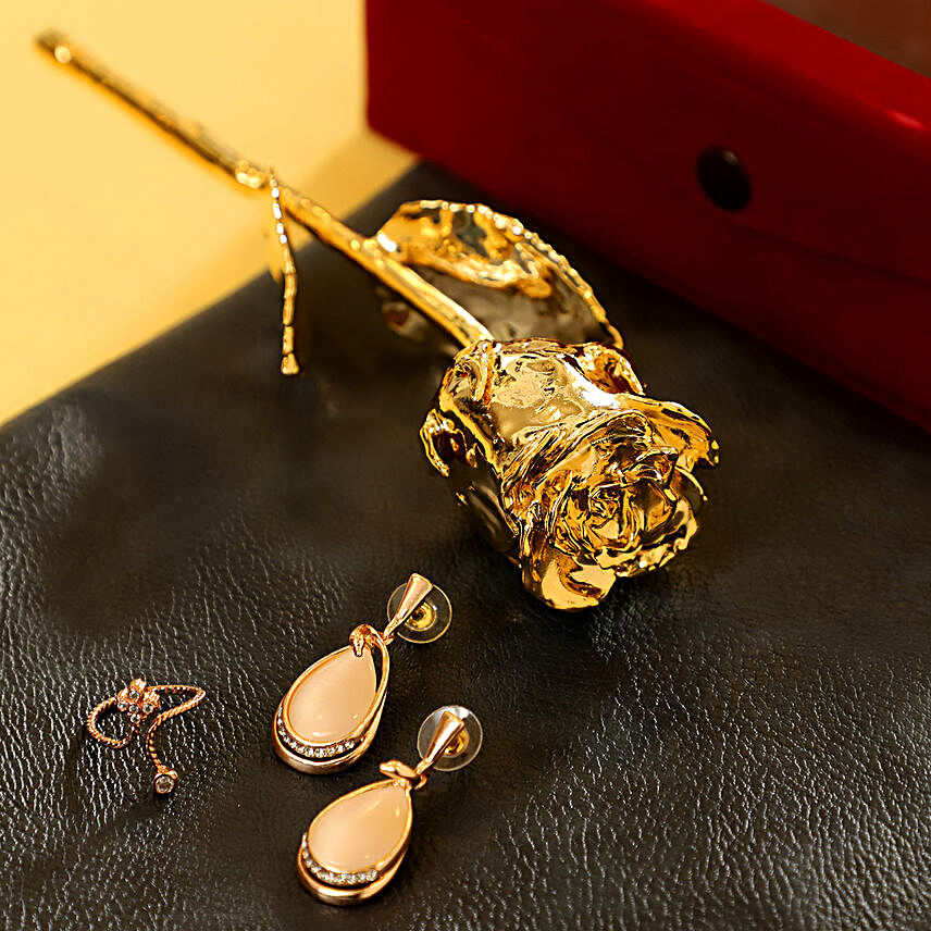 Gold Plated Rose & Jewellery Combo