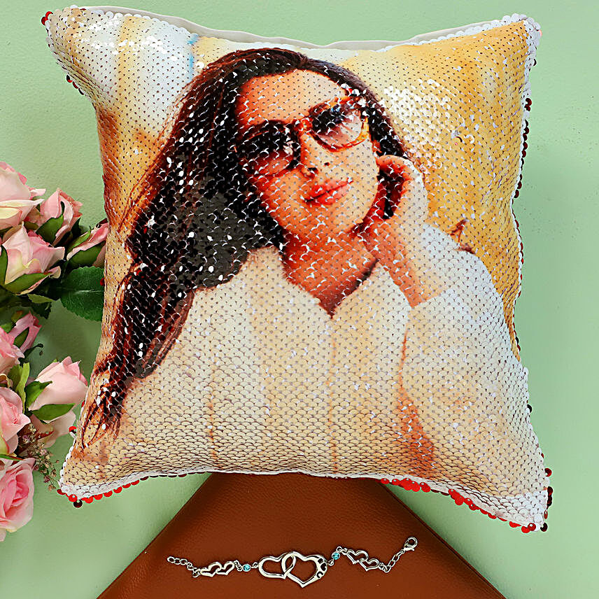 Love Bracelet & Personalised Sequin Cushion