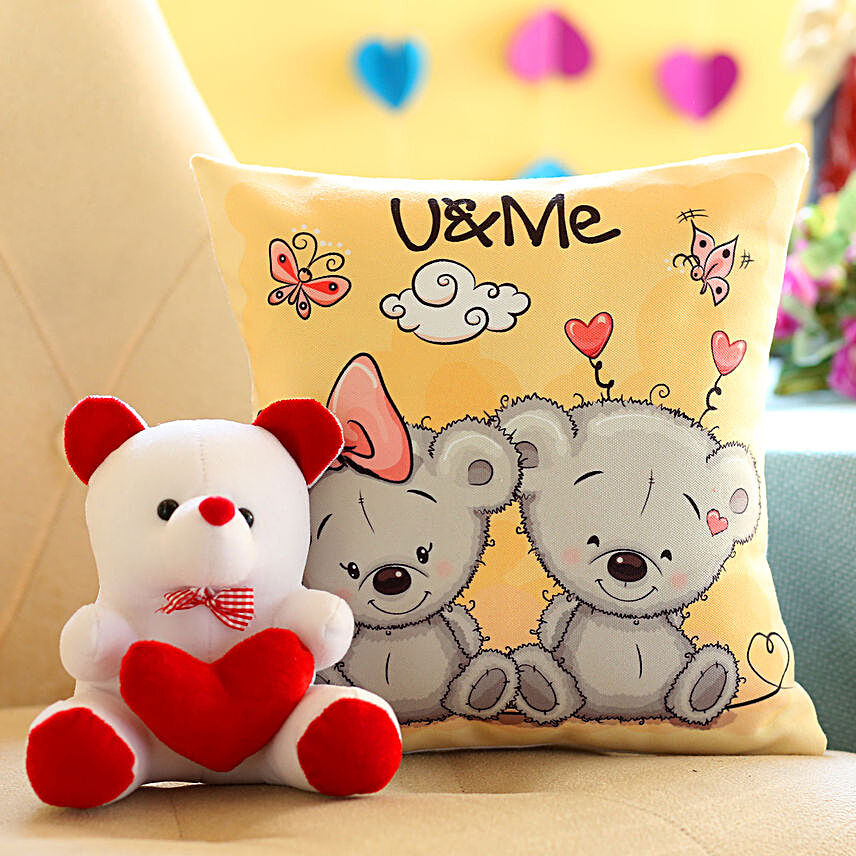 Teddy and Cushion Combo For Teddy Day:Soft Toys