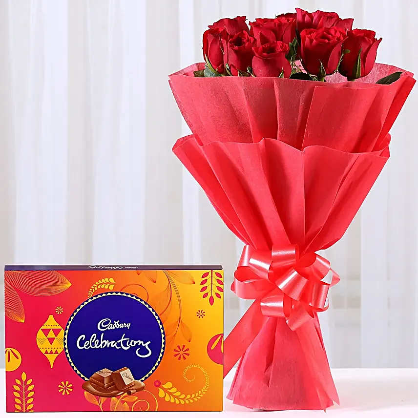 Vivid- Red Roses Bouquet & Chocolate