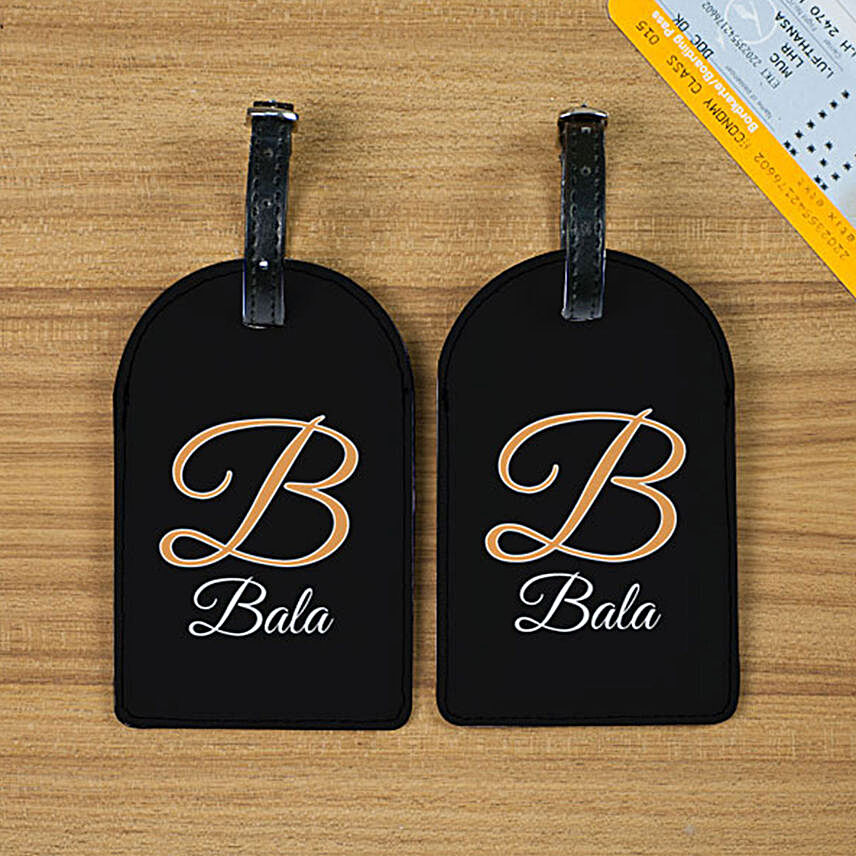 Black Coloured Personalised Luggage Tag Set