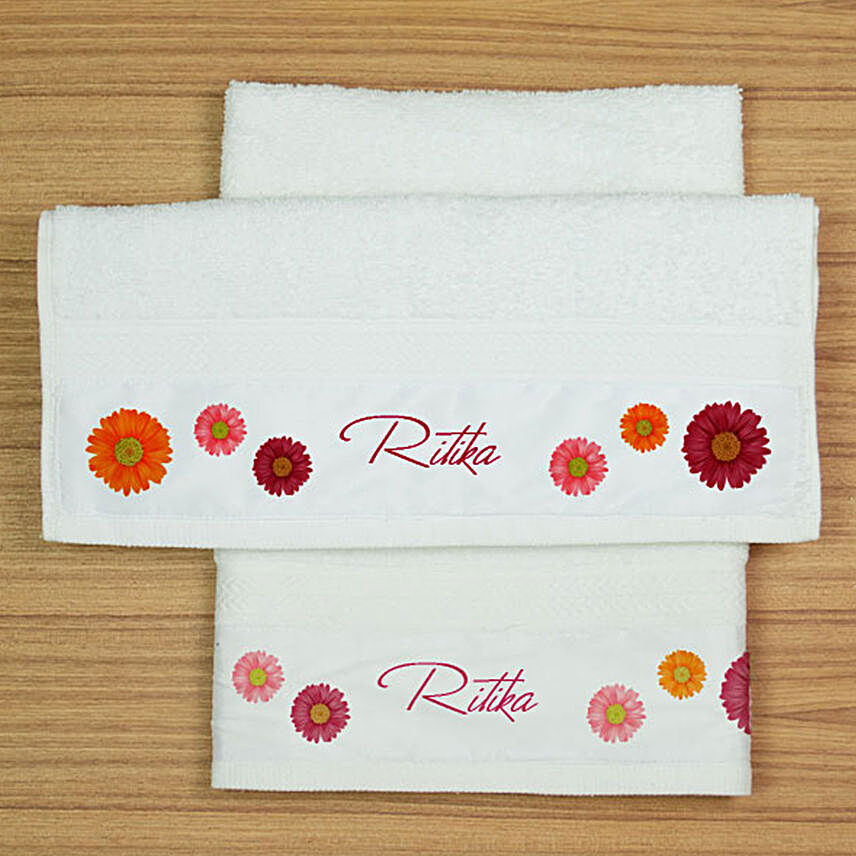 Floral Design Personalised Hand Towel Set