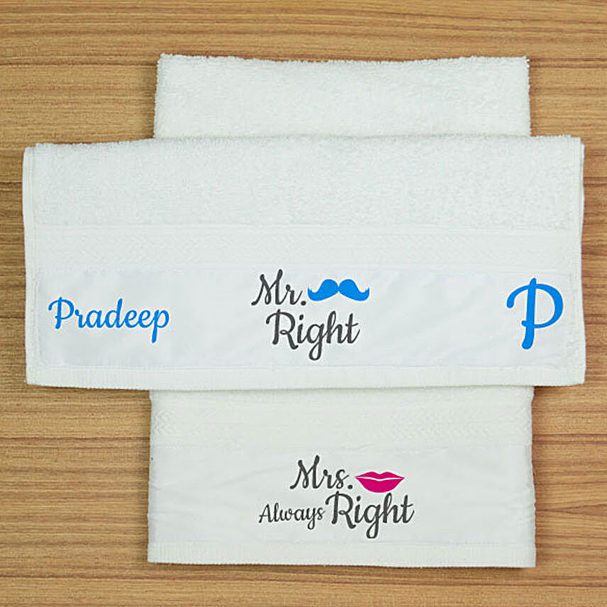 Mr & Mrs Right Personalised Hand Towel Set